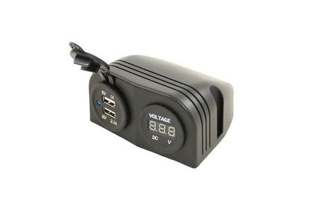 Woltomierz cyfrowy linii zasilającej 10-30 V i 2x ładowarka USB-A max. 3.1a prąd ładowania natynkowy