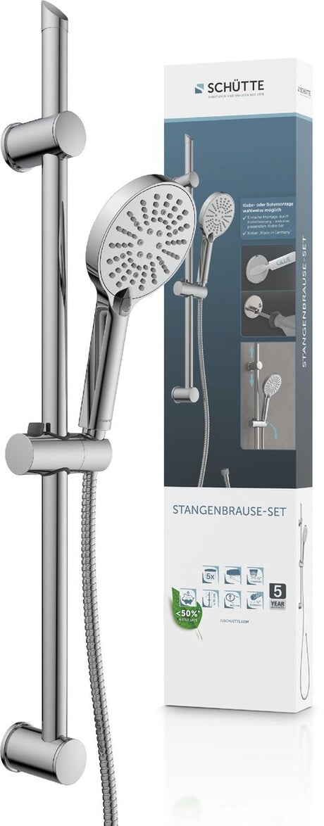 Zestaw prysznicowy Schütte z główką prysznicową - drążek przesuwny 70 cm - bez wiercenia - chrom