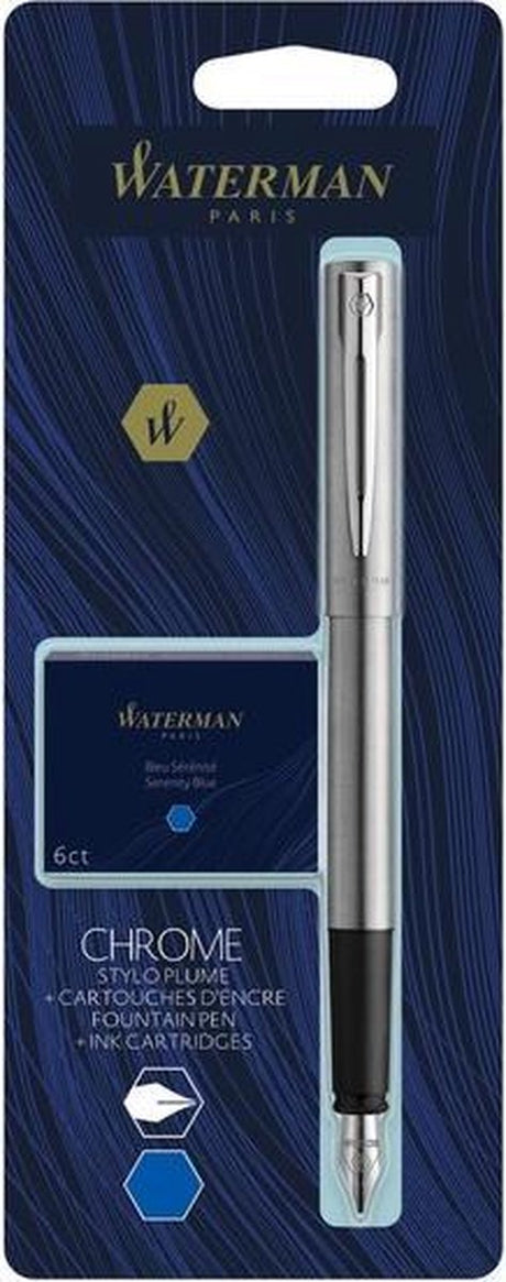 Pióro wieczne Waterman Allure | chrom | dobra stalówka | w tym 6 krótkich niebieskich wkładów atramentowych