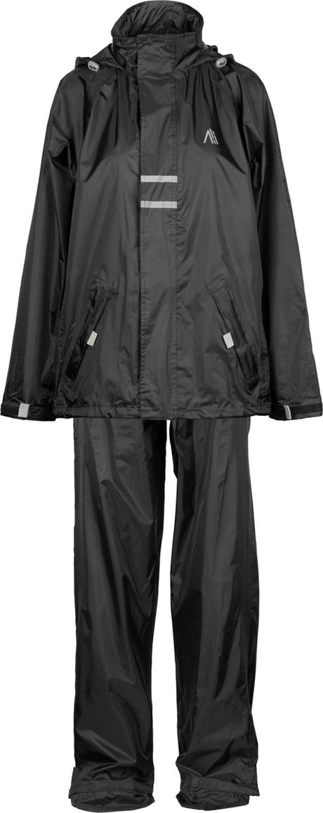Ralka regenpak waterdicht en ademend - volwassenen - reflectie - zwart - maat s