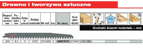 Akcesoria Milwaukee do pił szablastych | 240 8,5 | 3 sztuki - 48001078