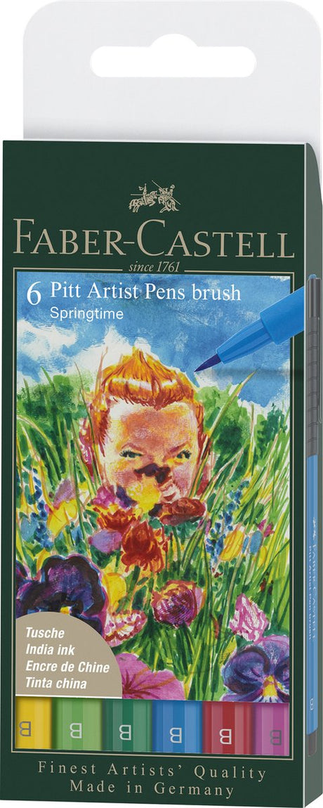 Pióro rysunkowe Faber-castell - pióro artystyczne Pitt - 6-częściowe etui - Springtime - FC-167177