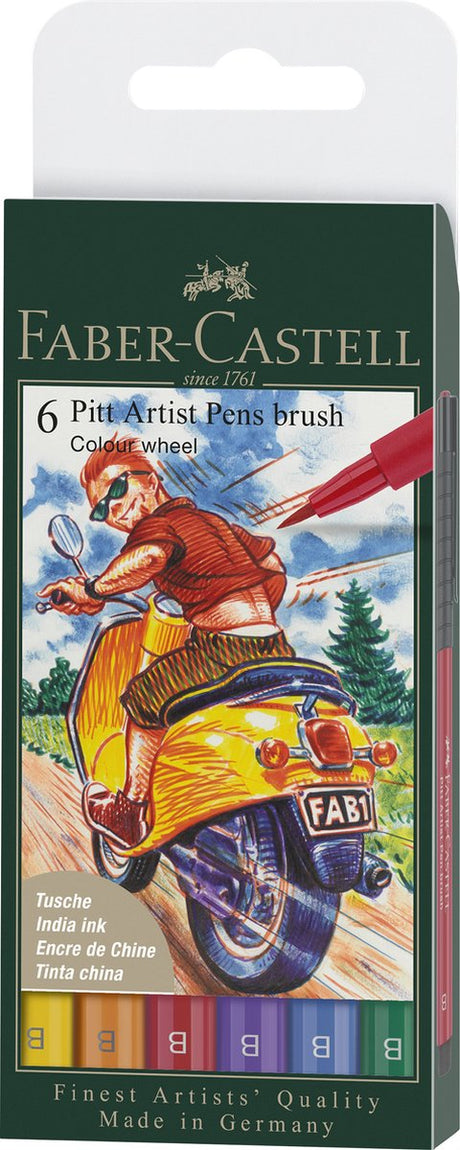 Brushpen Faber-castell - pióro do rysowania - pióro artystyczne Pitt - 6-częściowe - kolor - fc-167174