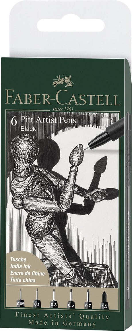 Długopis Faber-castell - cienkopisy - pióro artystyczne Pitt - czarny - 6-częściowe etui szerokość linii xxs, xs, s, f, m, 1,5 - fc-167154