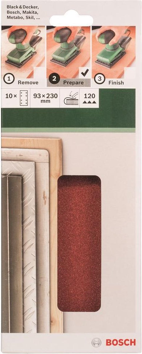 Bosch 10-delige schuurbladset voor vlakschuurmachines 93 x 230 mm - korrel 120