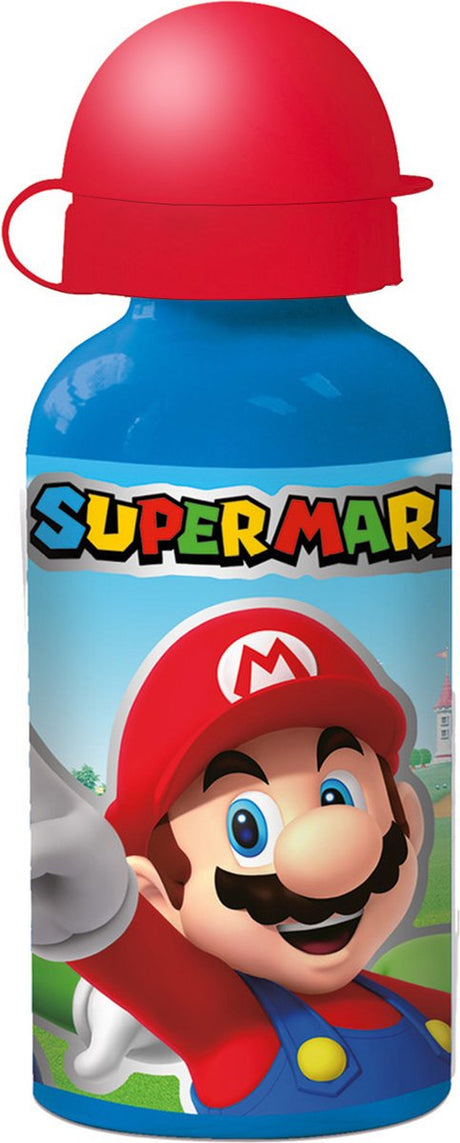 Aluminiowa butelka do picia Stor Nintendo Super Mario - 400 ml - lekka - szczelna zakrętka - butelka do picia dla dzieci - niebiesko-czerwona