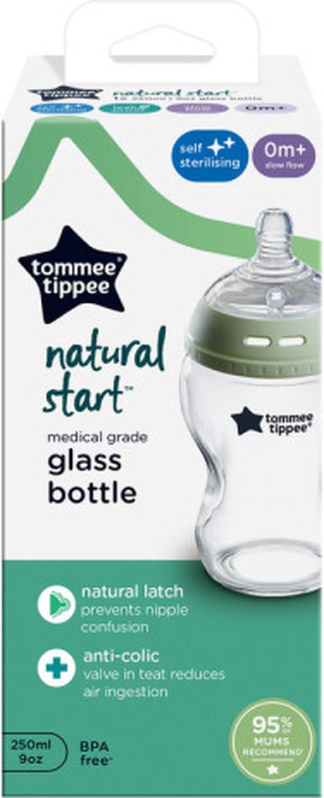 Butelka szklana dla niemowląt Tommee Tippee Natural Start - zestaw 1 x butelka dla niemowląt 250ml - niski przepływ 0m+