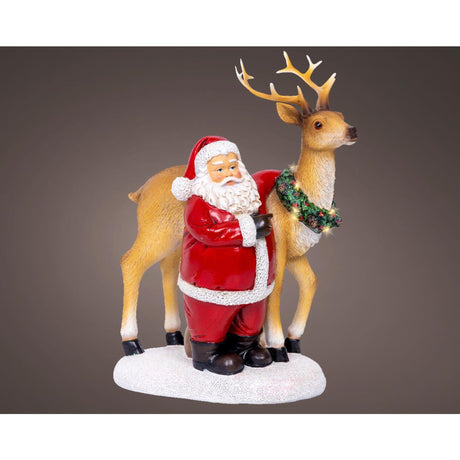 Lumineo Scena bożonarodzeniowa Święty Mikołaj z reniferem LED poliresin 12x19x26cm ciepły biały