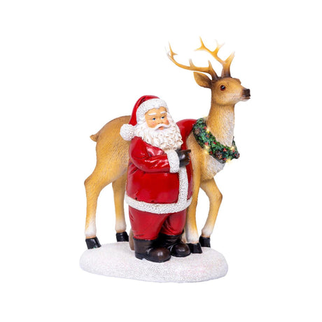 Lumineo Scena bożonarodzeniowa Święty Mikołaj z reniferem LED poliresin 12x19x26cm ciepły biały
