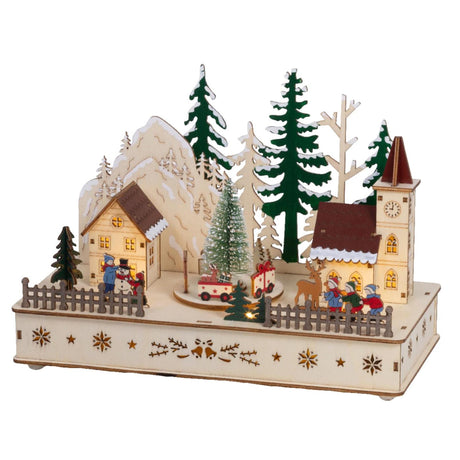 Lumineo Świąteczna scena drewniana LED 14x28x20cm ciepła biel