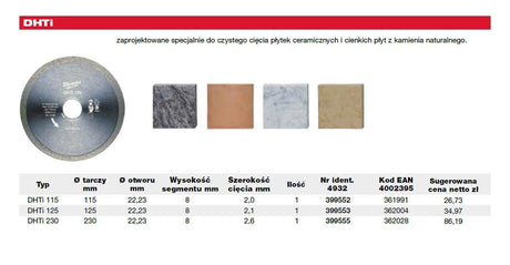 Akcesoria Milwaukee tarcza diamentowa do cięcia dhti 125 - 4932399553