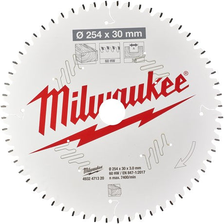 Milwaukee accessoires cirkelzaagblad ms w 254x30x3,0x60atb neg. - 4932471320