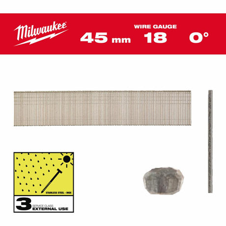 Milwaukee inox styfts 18g 45mm 5000szt. - m18fn18gs