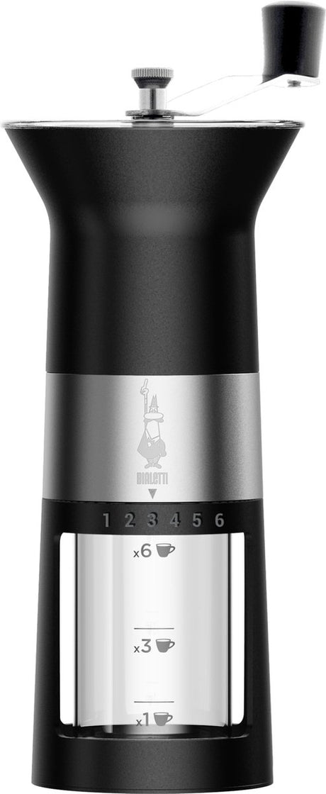 Ręczny młynek do kawy Bialetti premium czarny - ręczny młynek do kawy z młynkiem ze stali nierdzewnej - 6 regulowanych stopni mielenia - młynek do kawy ziarnistej