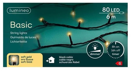Lumineo Lampki choinkowe basic 80led zewnętrzne 6m szampańskie