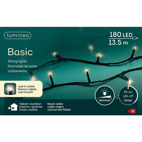 Lumineo LED string oświetlenie wewnętrzne i zewnętrzne 13,5 m 180 lamp z 8-godzinnym timerem i funkcją ściemniania