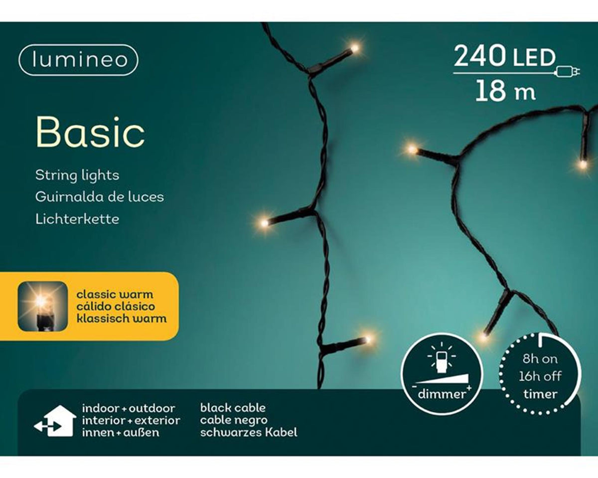 Oświetlenie LED Lumineo 18m 240 świateł klasycznie ciepłych. z 8-godzinnym timerem i funkcją ściemniania do użytku wewnątrz i na zewnątrz