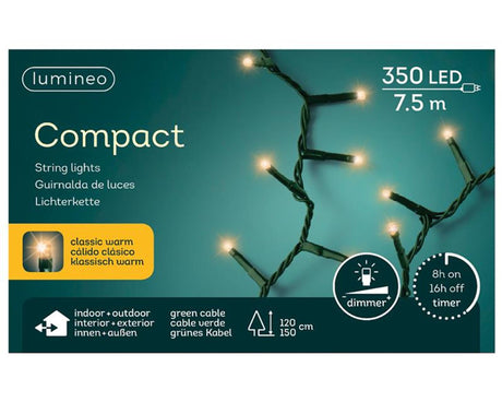 Lumineo LED string string 750cm 350xLED ciepła biel do drzewa 120-150cm z 8-godzinnym timerem i funkcją ściemniania