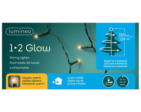 Oświetlenie choinkowe Lumineo 1-2 świecące 150cm 126 diod LED w klasycznej ciepłej bieli