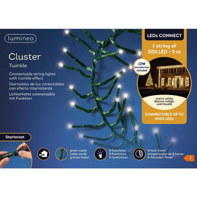 Lumineo led's koppelbare clusterverlichting warm wit 500cm-500l. inclusief startsnoer.