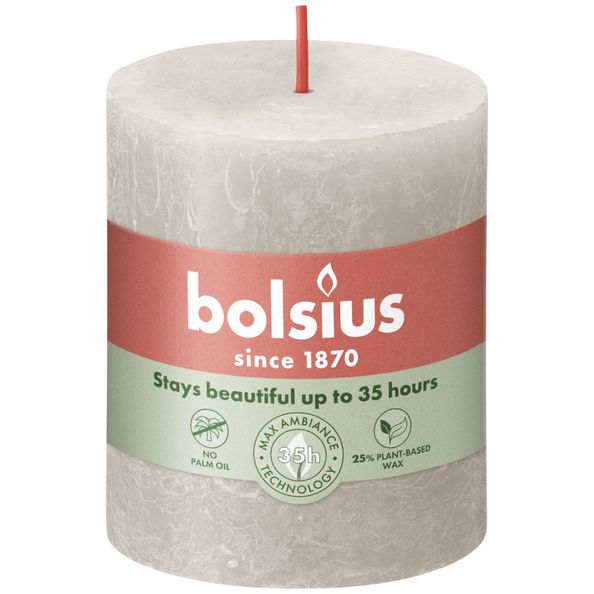 Bolsius rustykalna świeca okrągła piaskowa szara ø68x80 mm 30 godzin (4 sztuki)