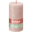 Bolsius rustykalna świeca okrągła mglisty róż ø68x130 mm 60 godzin (4 sztuki)