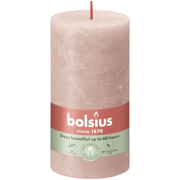 Bolsius rustykalna świeca okrągła mglisty róż ø68x130 mm 60 godzin (4 sztuki)