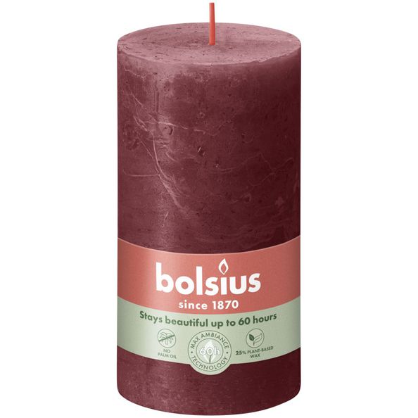 Rustykalna świeca okrągła Bolsius aksamitna czerwień ø68x130 mm 60 godzin (4 sztuki)