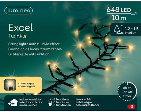 Lampki choinkowe Lumineo Excel Twinkle 10 metrów 648 lampek szampańskich