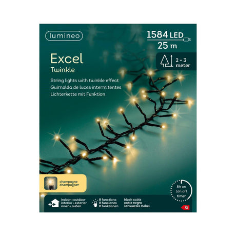 Lampki choinkowe Lumineo Excel Twinkle 25 metrów 1584 lampki szampańskie