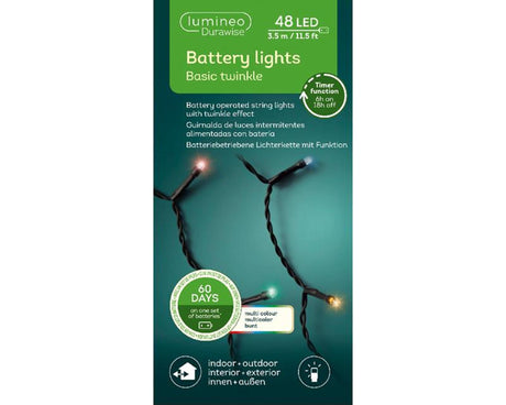 Lumineo durawise basic 48 lampek LED na baterie z funkcją lampy błyskowej i timerem 350 cm wielokolorowe
