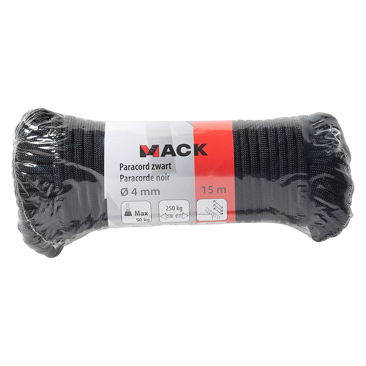 Mack 1072112 - paracord czarny 4mm 15m | 5 sztuk