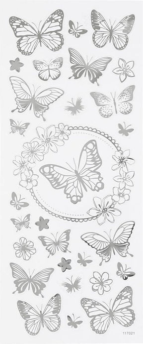 Naklejki Creativ firmy Creotime motyl srebrne 10 x 24 cm 28 szt