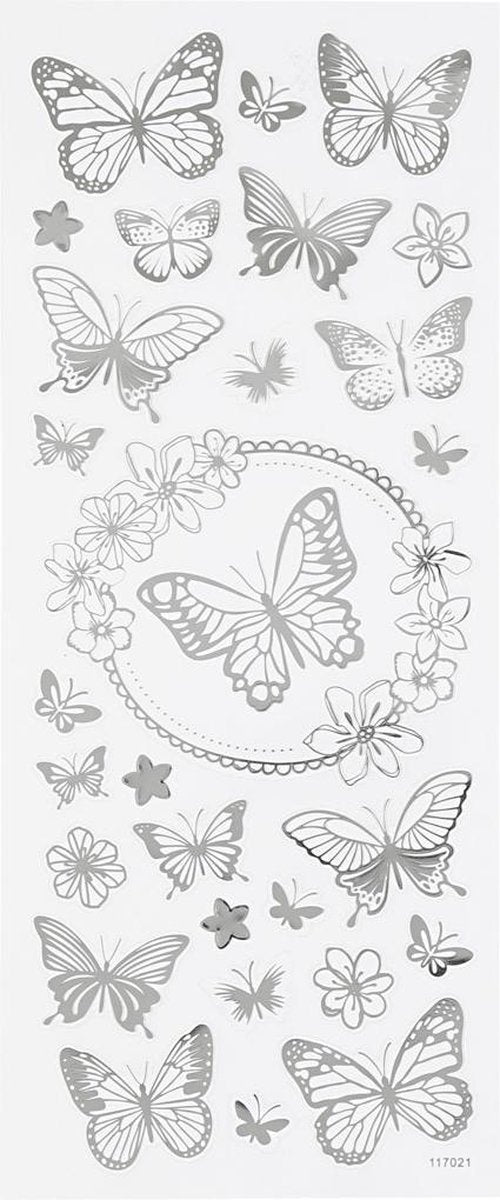 Naklejki Creativ firmy Creotime motyl srebrne 10 x 24 cm 28 szt