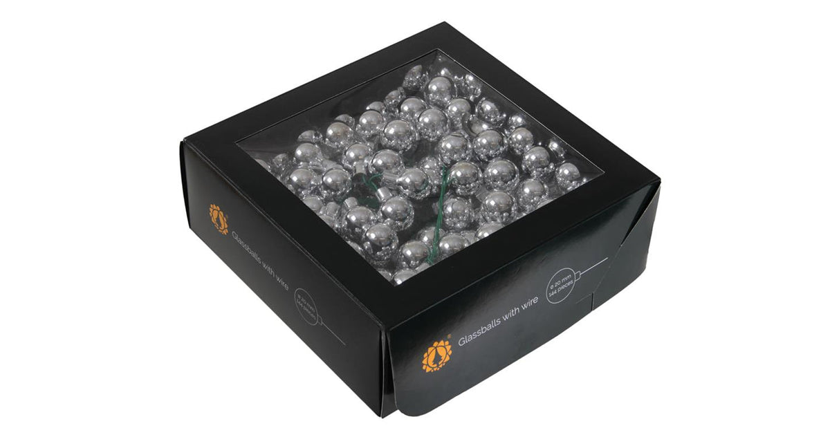W b. 144 glassballs wire silver shiny 20 mm