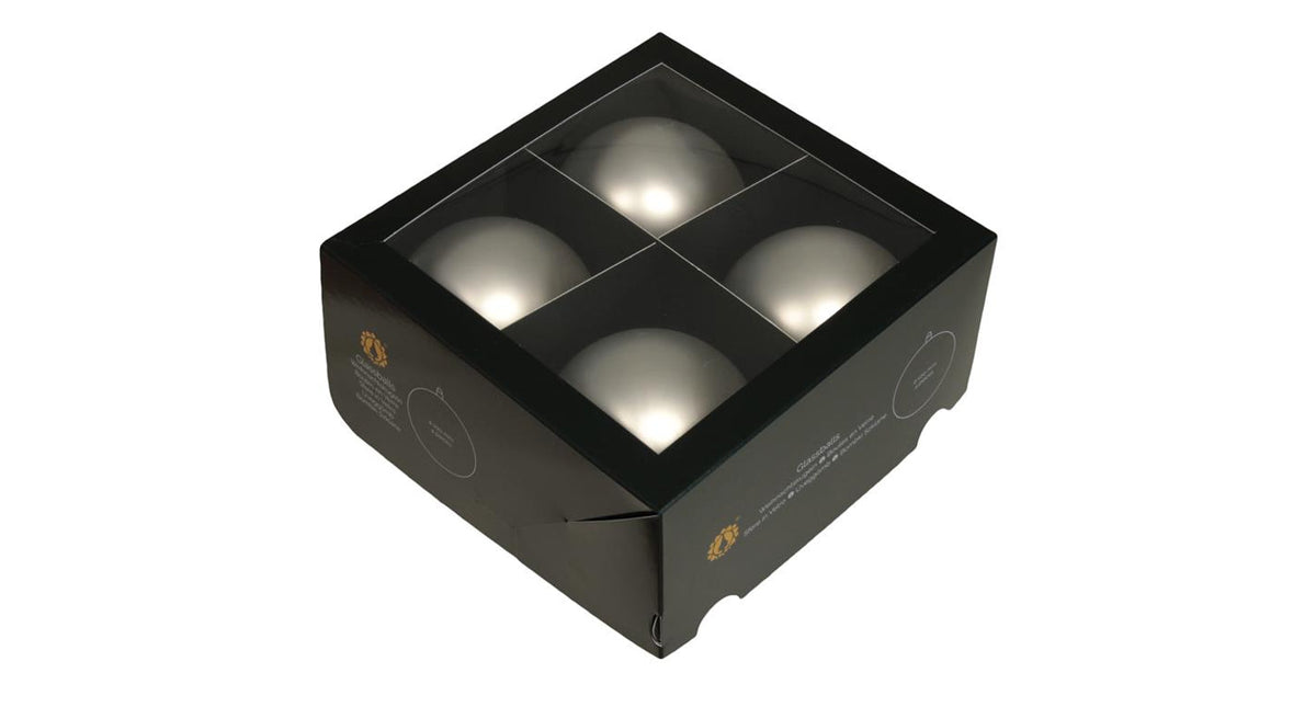 W b. 4 glassballs cap silver mat 100 mm