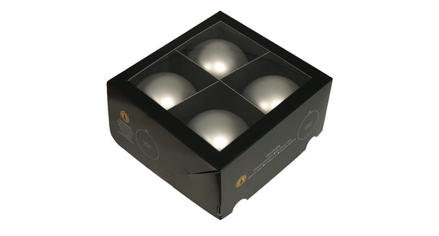 W b. 4 glassballs cap silver mat 100 mm