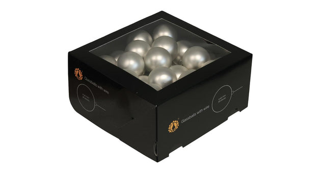 W b. 36 glassballs wire silver mat 40 mm