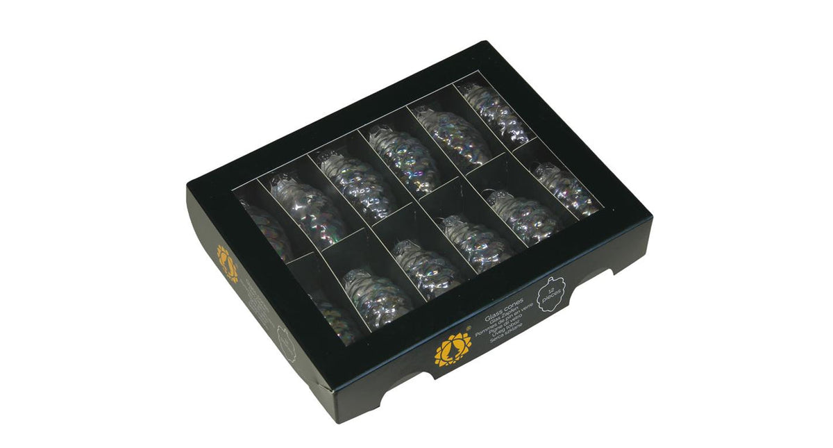 W b. 12 glass cones cap clear pearl 60 mm