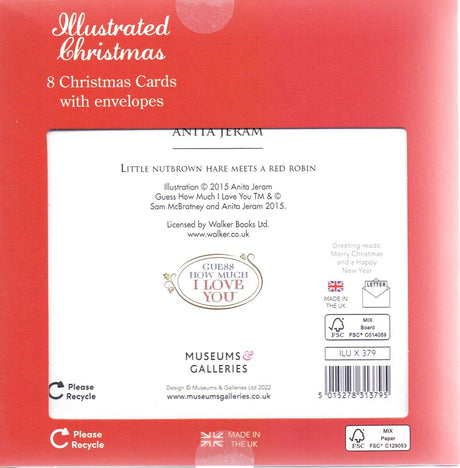 8 kerstkaart+envelop raad eens konijn me