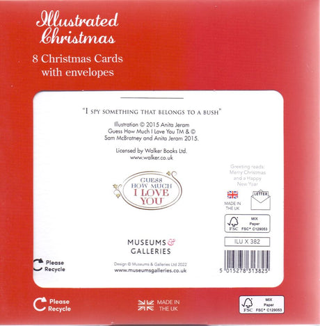 8 kerstkaart+envelop raad eens konijn me