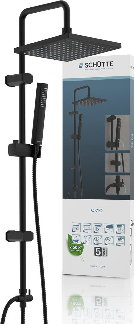 System prysznicowy Schütte Tokyo - deszczownica - drążek 99 cm - czarny mat