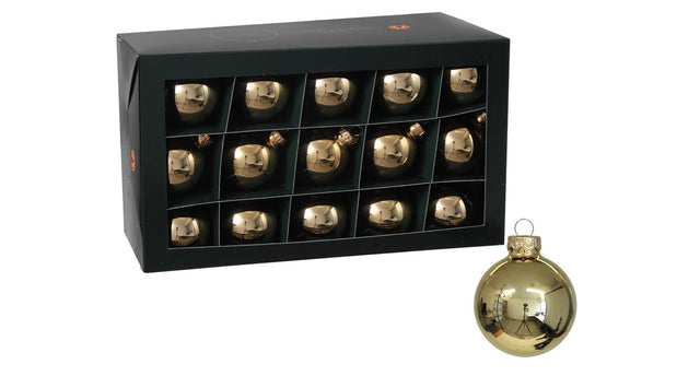 W b. 30 glassballs cap bright gold shiny 57 mm