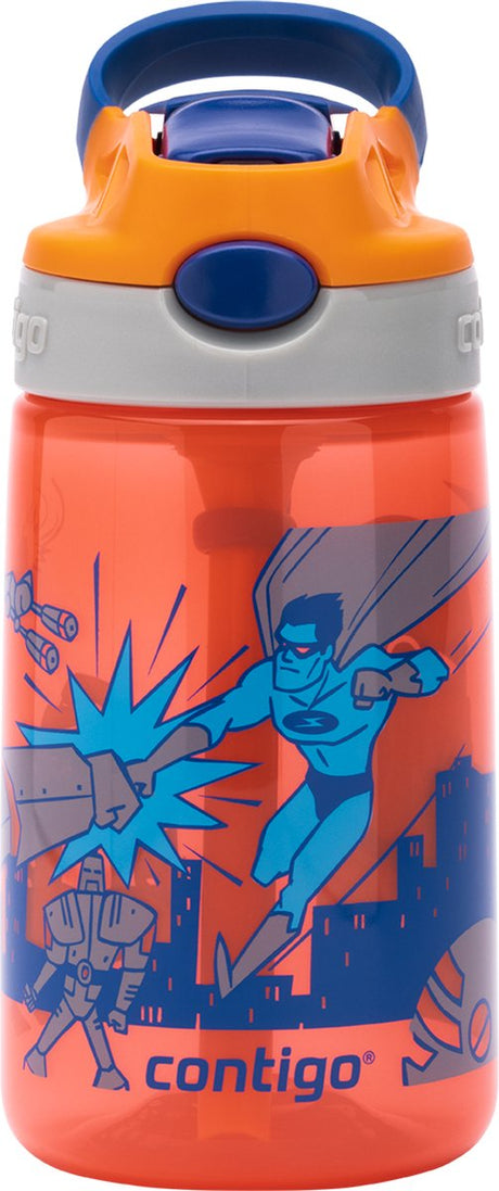 Contigo Gizmo flip autospout dziecięca butelka do picia ze słomką, butelka na wodę bez BPA - nektarynka z superbohaterem - 420ml