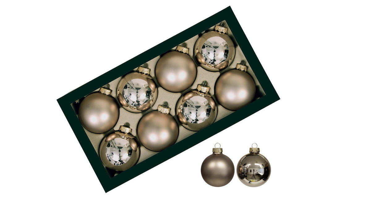 W b. 8 glassballs cap hazel 80 mm