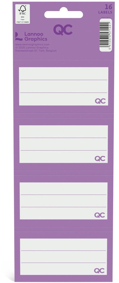 Etykiety szkolne samoprzylepne Qc color - fioletowe - zestaw 16 sztuk