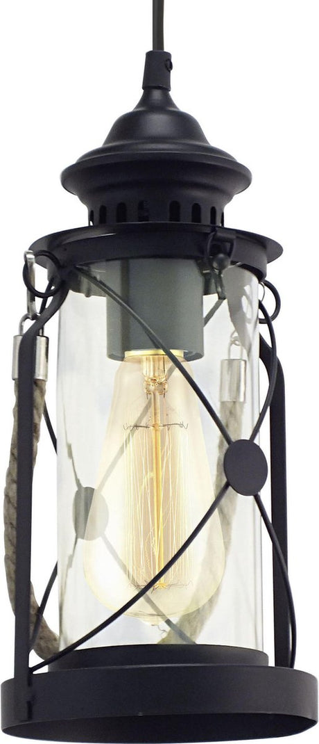 Eglo vintage bradford - hanglamp - 1 lichts - zwart - helder glas