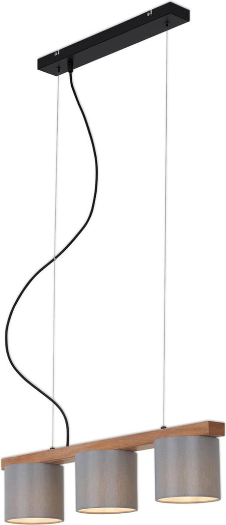 Briloner Leuchten Wood Style - lampa wisząca - 3 punkty - e14 max. 25w - klosz: szary - materiał: metal-drewno i tkanina