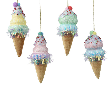 Decoris Świąteczna zawieszka w kształcie rożka lodowego aksamitna 15cm