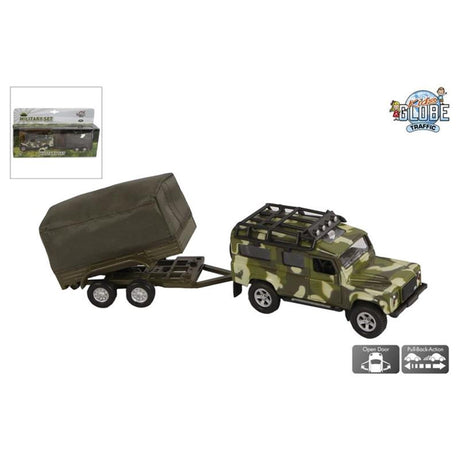 Dziecięcy land rover z przyczepą, wojskowy odlew ciśnieniowy, średnica 27 cm